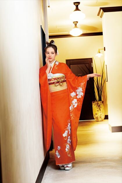 葛西屋呉服店の振袖 /オレンジ色/オレンジ色/レトロ/無地柄/ 【47 No.C