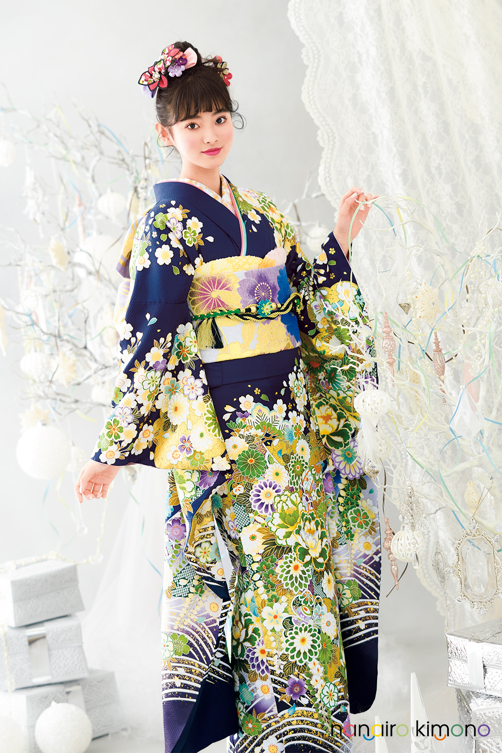 410z8〇京都きもの友禅 徳永正峰 高身長な方にも ラメ振袖 辻が花