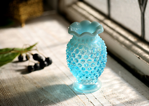 フェントン オパールセント ホブネイル 6インチベース 花器 フェントン