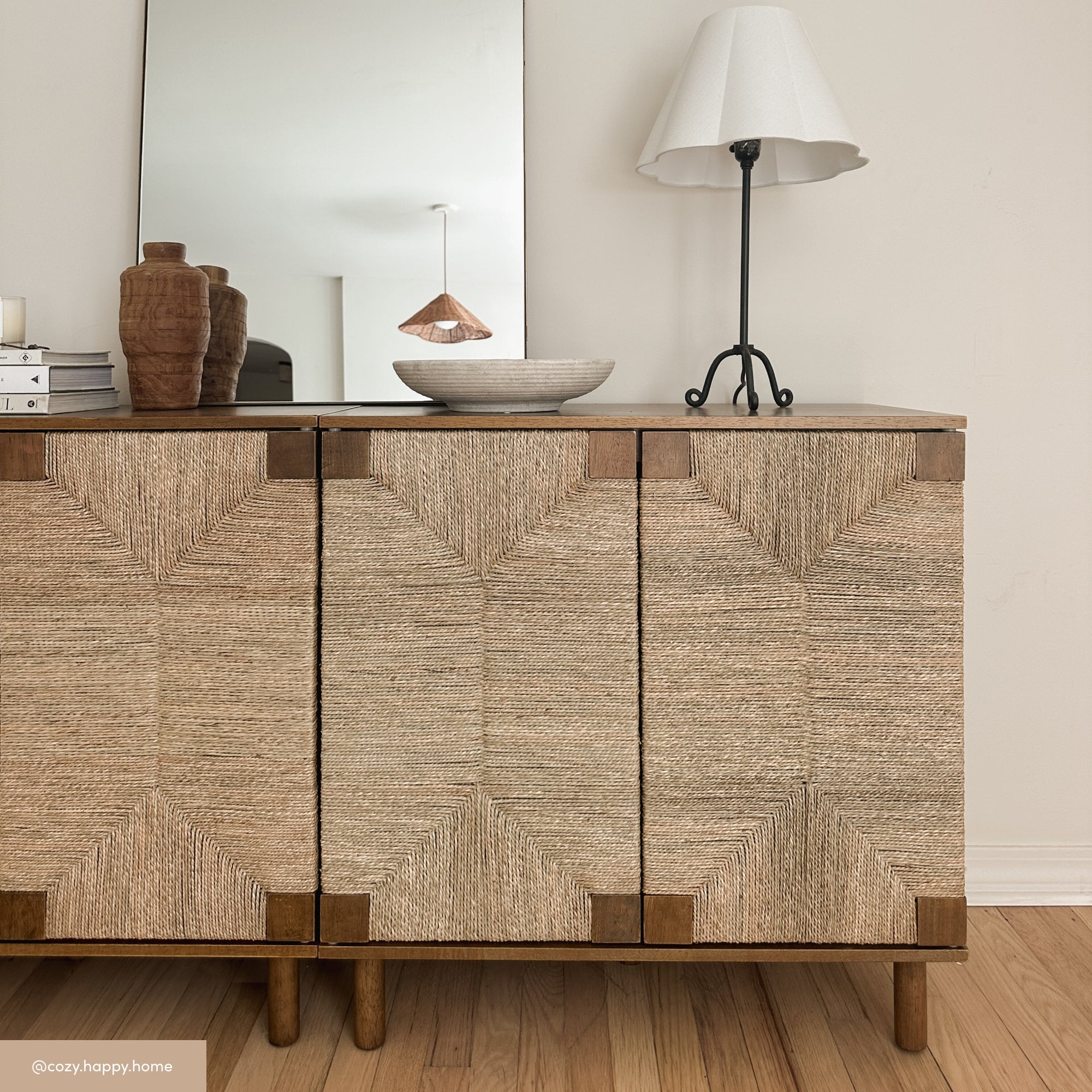 Beacon Wood TV Console with Seagrass Doors | Nathan James