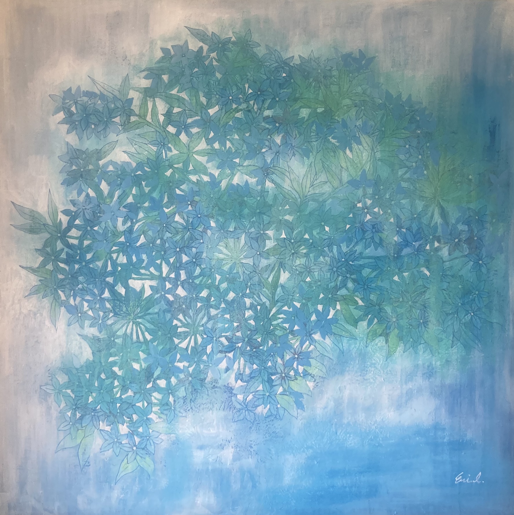 瑠璃茉莉　s50　飯塚　日本画