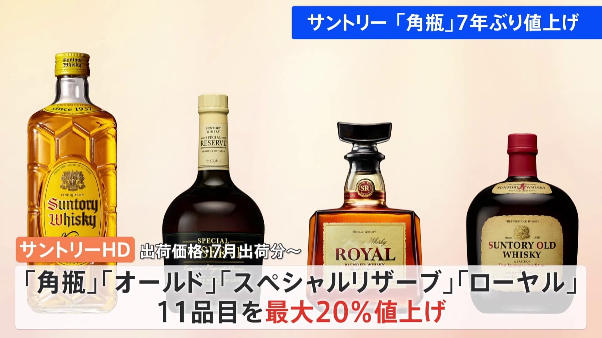 サントリー「角瓶」7年ぶり値上げ 7月から 出荷価格を16%から20