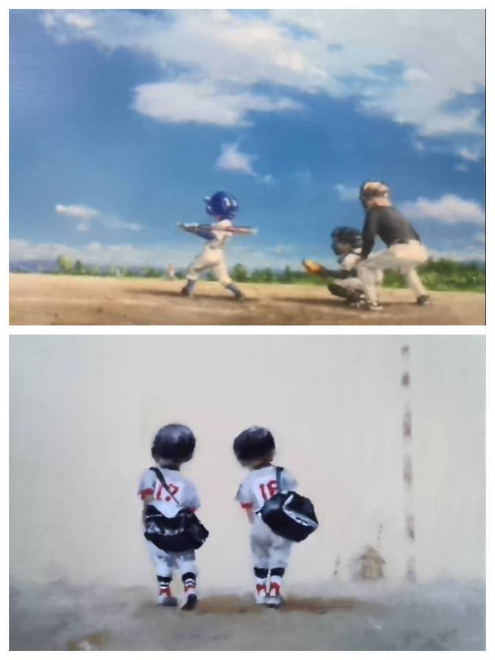 櫻井幸雄 額縁付き複製画 少年野球「雨上がりの球場」 リトルリーグ