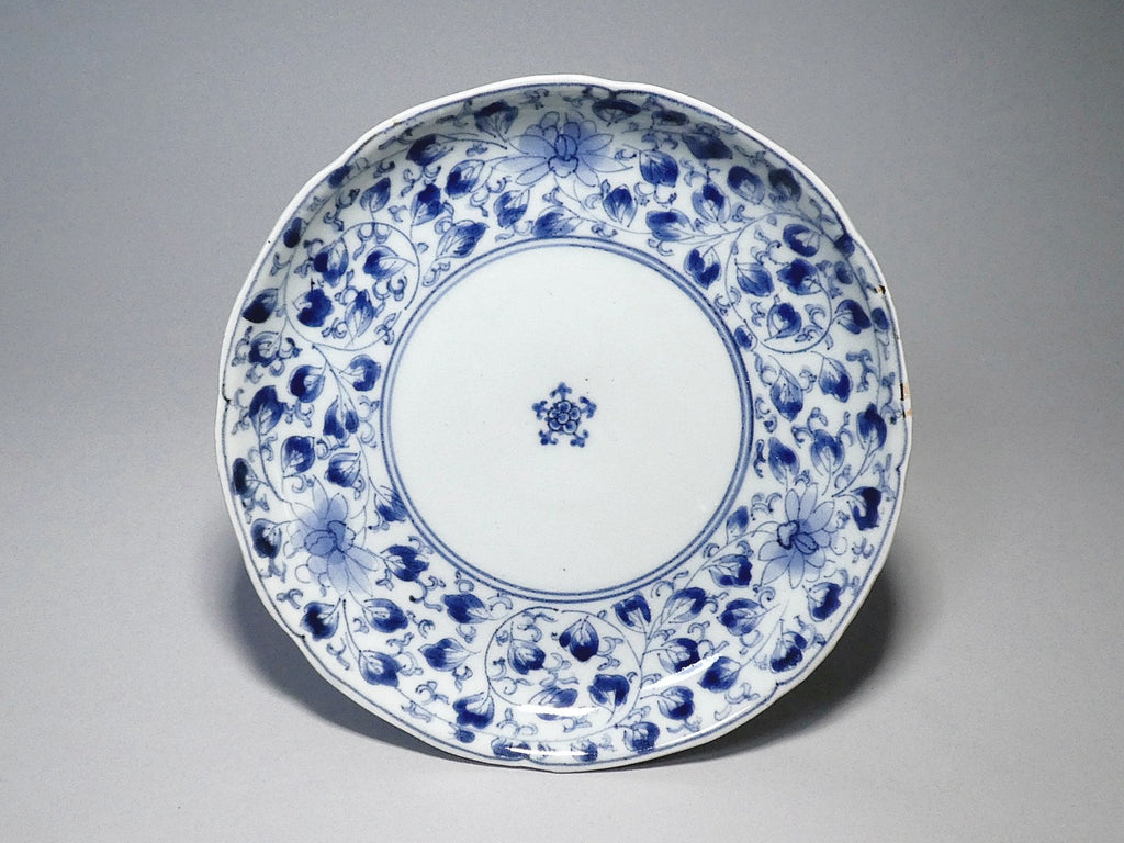 なます皿 5枚 古伊万里 菊型 染付 微塵唐草 成化年