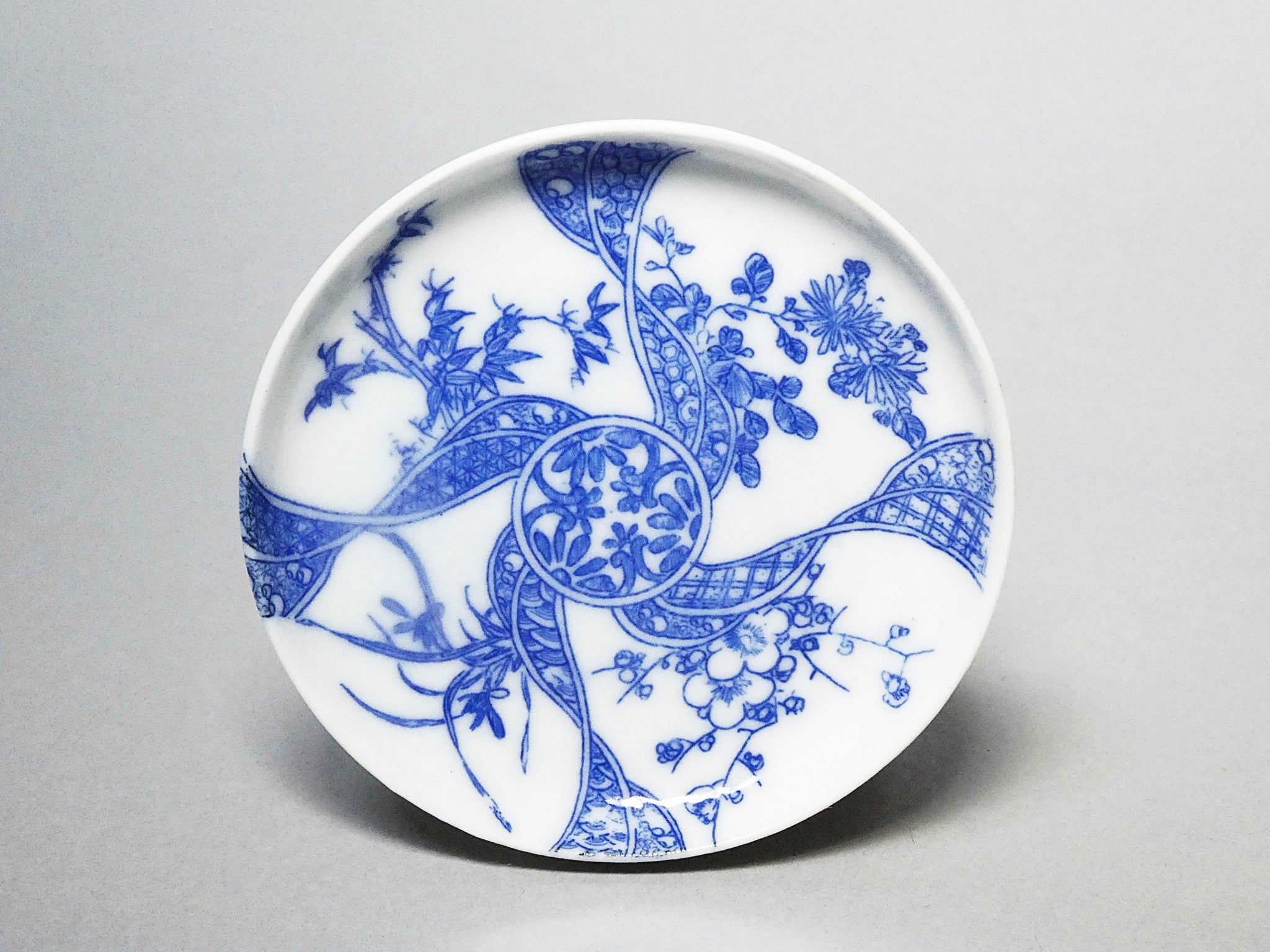 江戸時代 後期 三田青磁 小皿 4点 鹿に猿 菊 亀形 花文