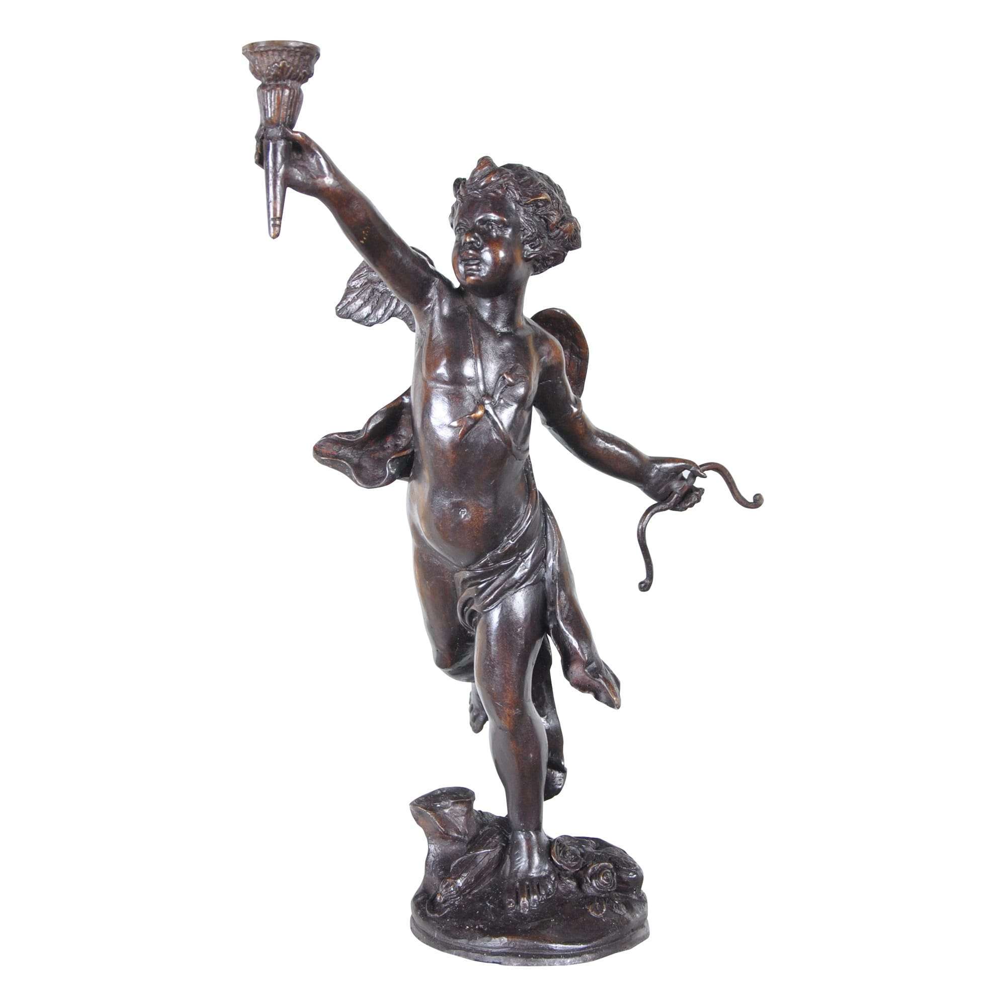 Winged Cherub琴弾天使1870sブロンズ彫刻FoundryMarks Winged Cherub琴