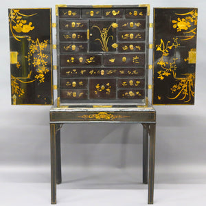 Opulent Black Lacquer and Gilt Chinese Export Collector's Cabinet