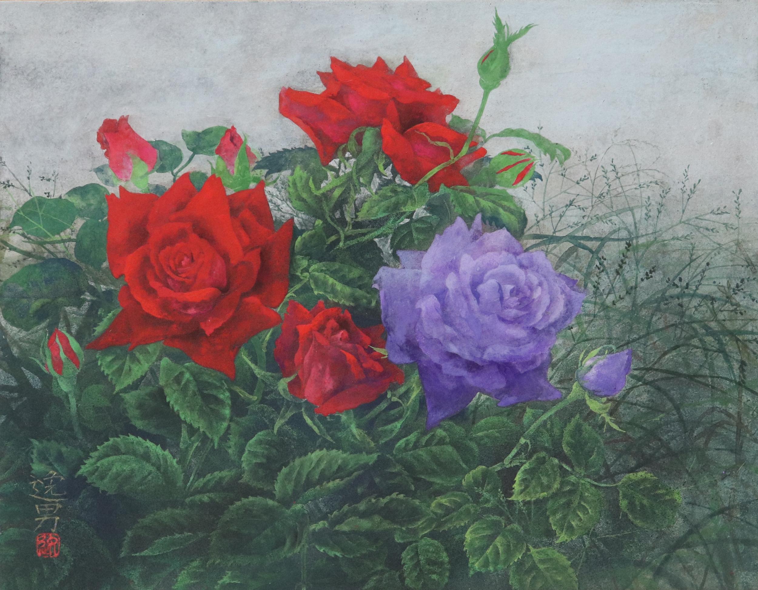 大野逸男作1.8尺横富士 高さ約145cm 幅約67cm 太巻二重箱 院展特待