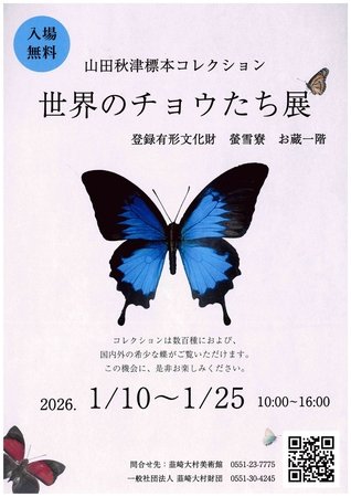 山田秋津標本コレクション「世界のチョウたち展」を開催 山梨県韮崎市