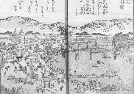 文明開化大皿(約46cm) 淀川を京に登る蒸気船の図 文明開化大皿(約46cm