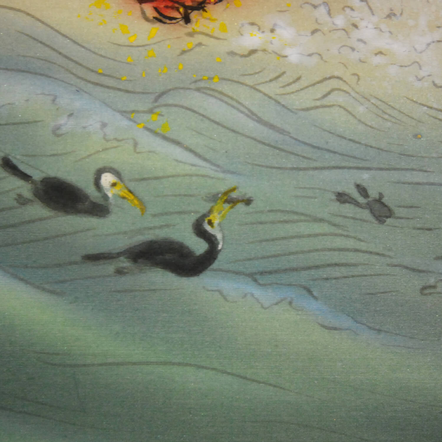 美品 掛け軸 国井柳甫作 金地 鷹に梅図 共箱 太巻き付 縁起物 厄除け