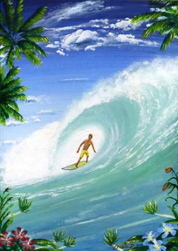 FORNEY サーフィン アクリル原画 ② 風景画 海の絵 サーフィン