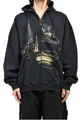 VETEMENTS ヴェトモン SS26 PARIS TOURIST ZIP-UP HOODIE / BLK