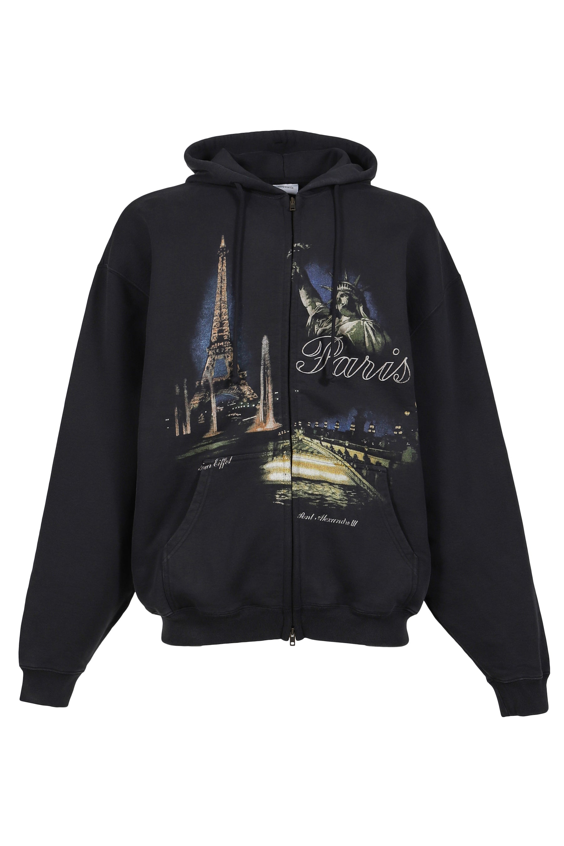 VETEMENTS ヴェトモン SS26 PARIS TOURIST ZIP-UP HOODIE / BLK