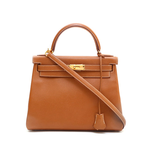 Hermes HERMES Kelly 28 Kushbell Handbag ◯Z engraved 1996 Cognac