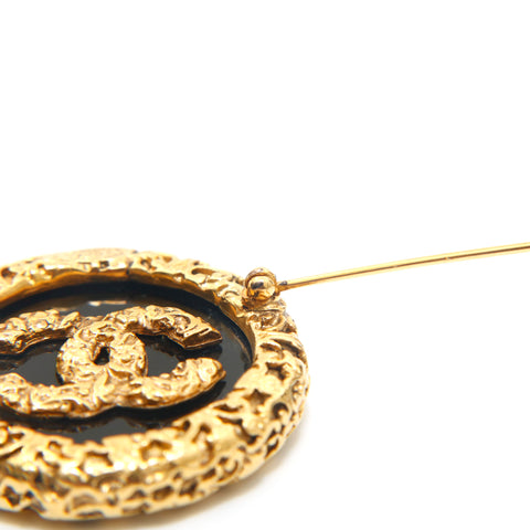 シャネル CHANEL ココマーク 溶岩 ブローチ ゴールド×ブラック P13828