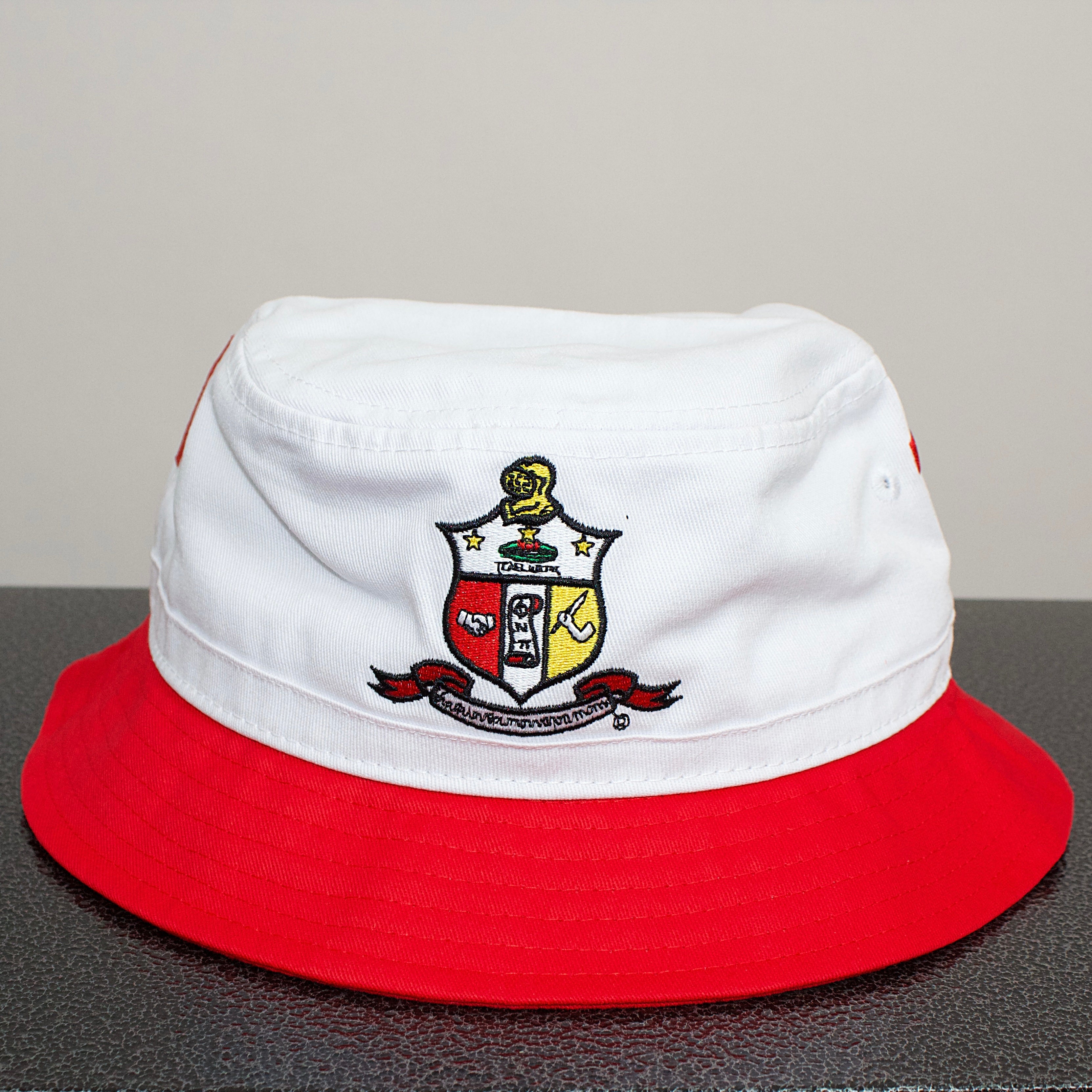 ΚΑΨ Shield White & Red Bucket Hat - NUPE KAVE – NUPE KAVE