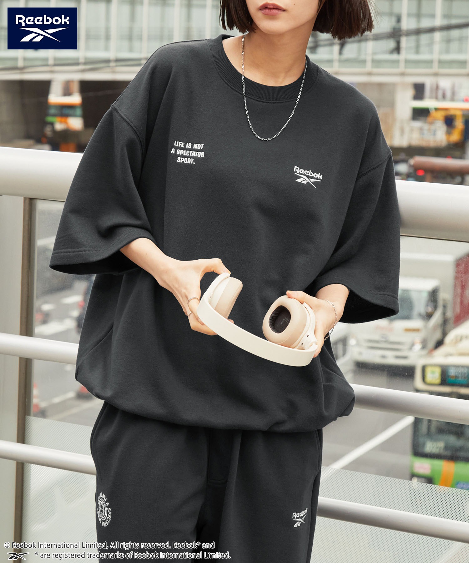 Reebok/リーボック 別注 セットアップ ダブルロゴ刺繍 ドロスト半袖