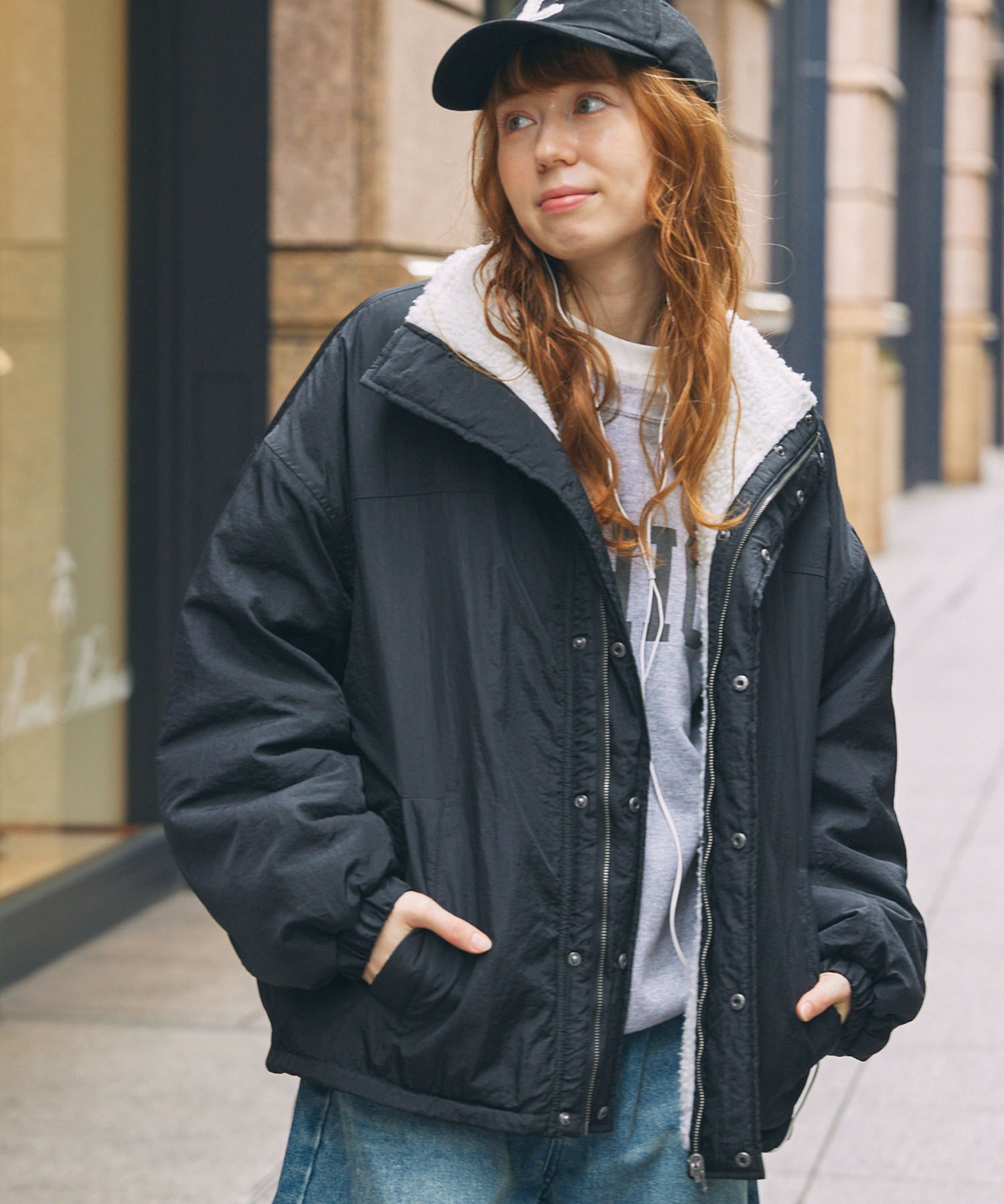 ボア×ナイロン リバーシブル スタンド オーバーサイズブルゾン MONO