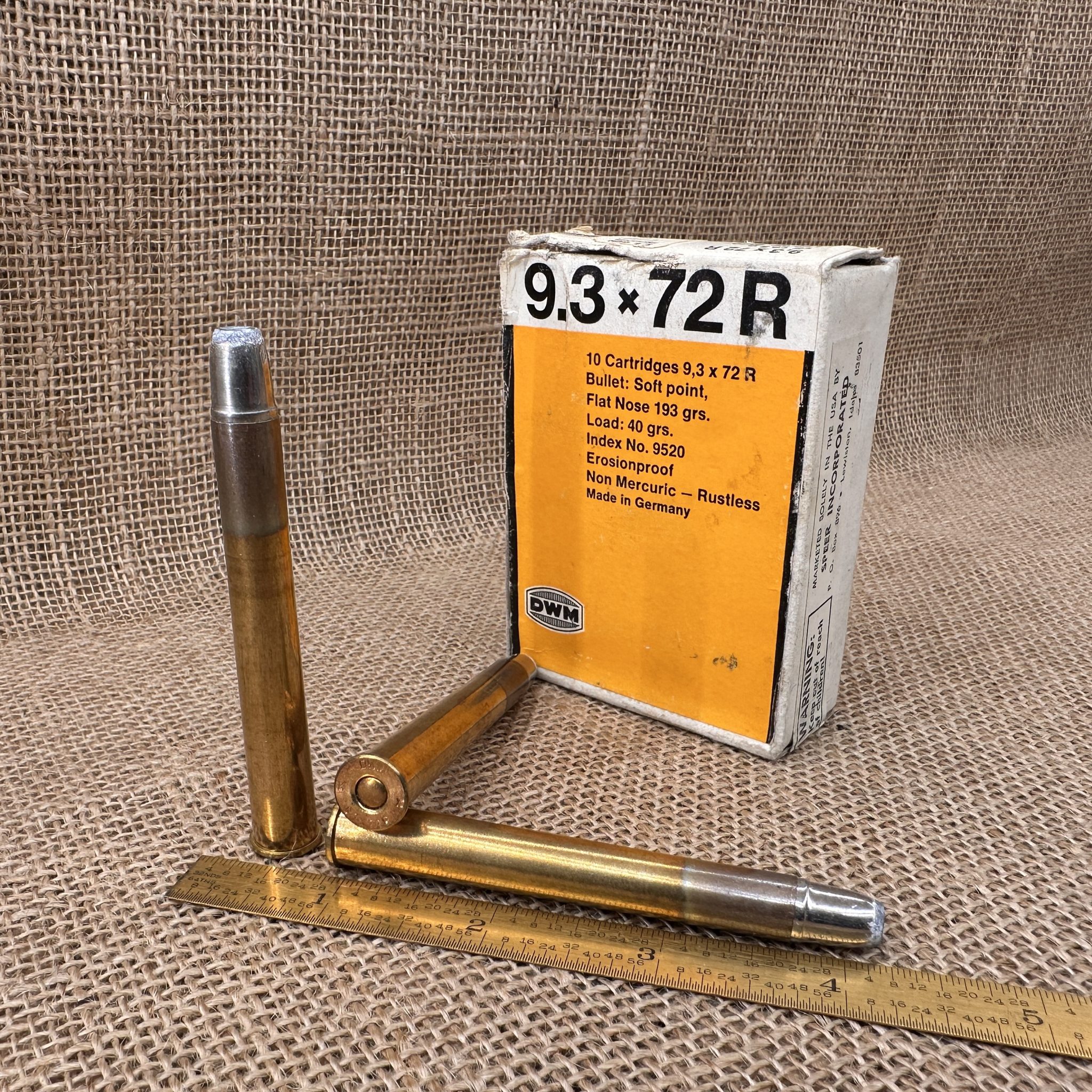 DWM 9.3x72R Ammunition 193 gr Soft Point Flat Nose - Box/10 | Old