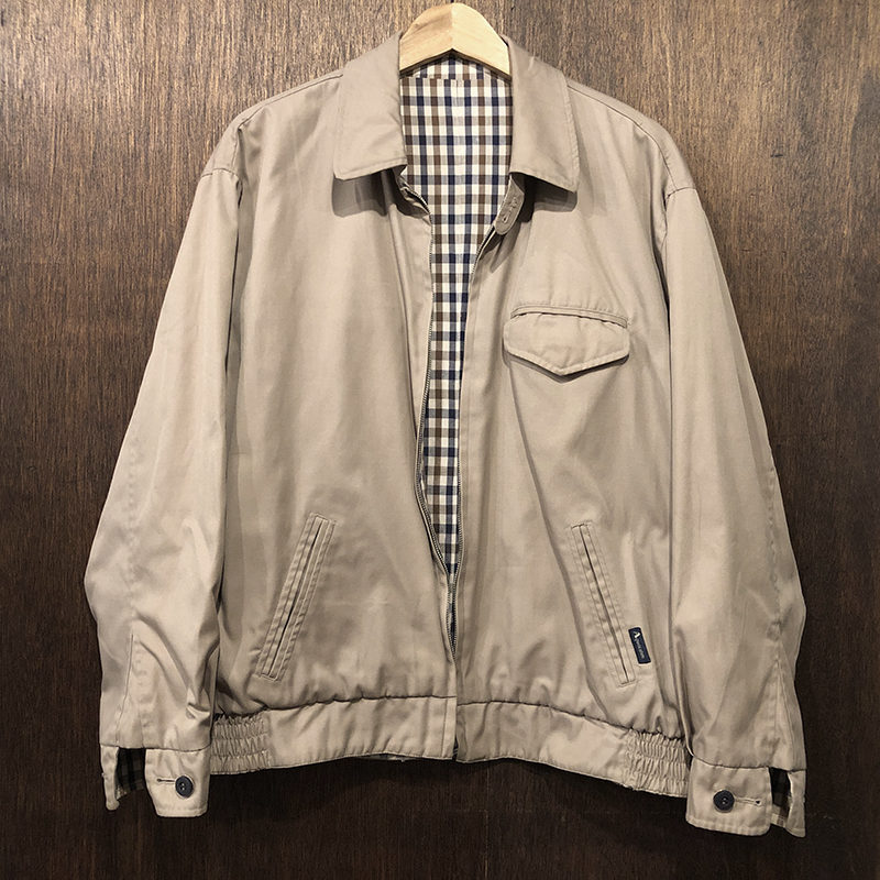 Aquascutum Club Check Tan Reversible Harrington Jacket Cotton 100