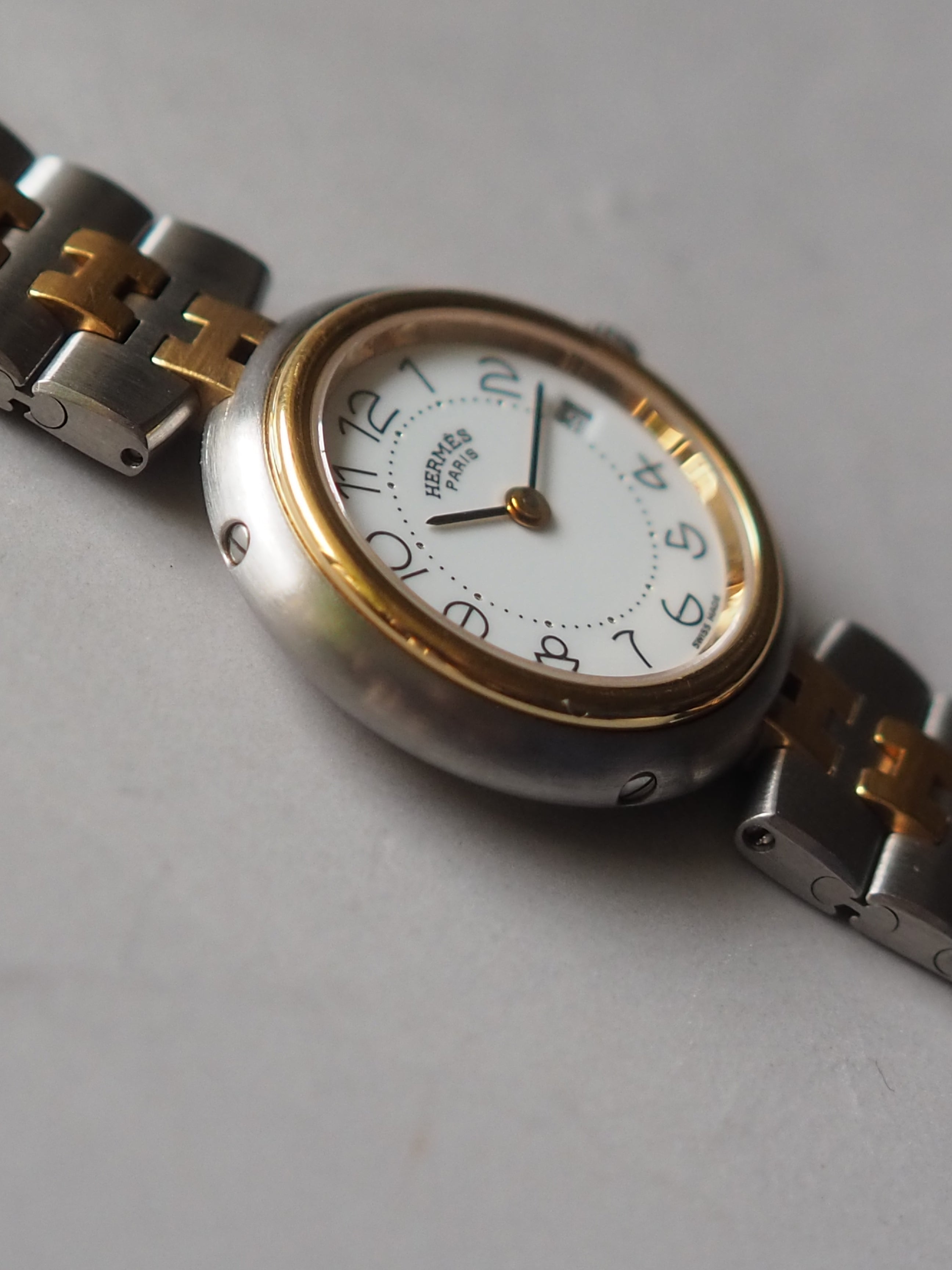 HERMES シルバーゴールド 腕時計 BOX 予備のコマ付き ビンテージ