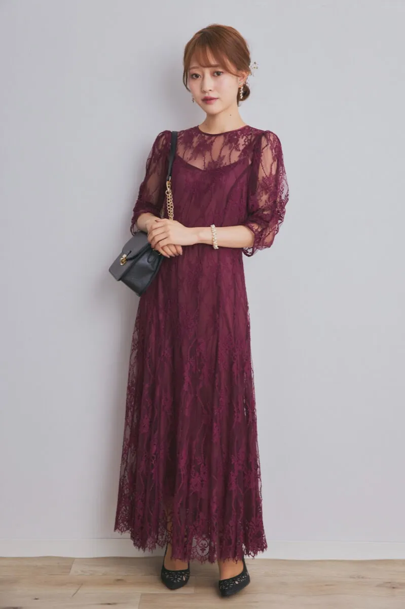 ワインレッドのバックデザインレースドレス[M] SNIDELのレンタル｜11