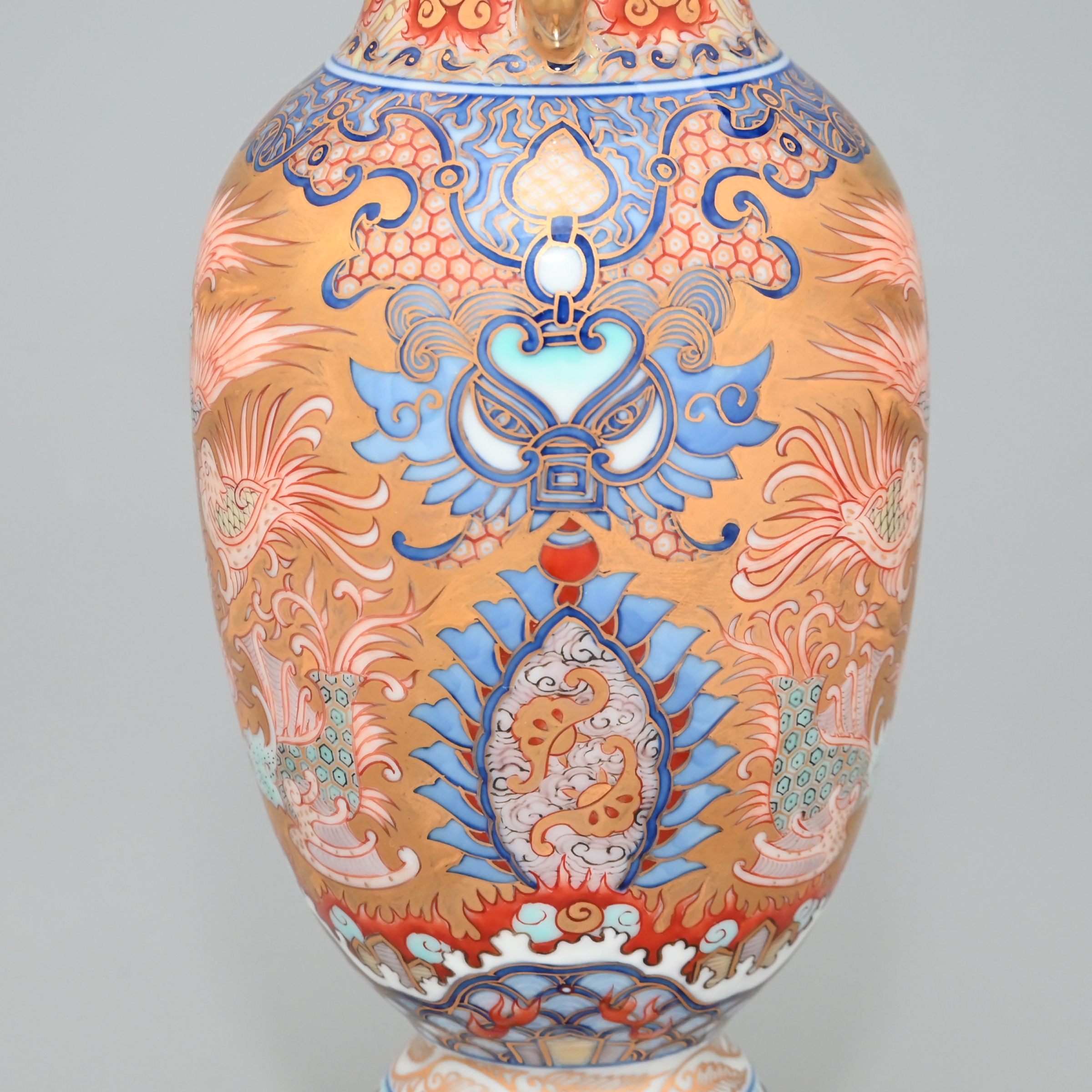 花舟作 有田焼 色絵 三耳付 花瓶 高：25．5cm 共箱 2026年最新