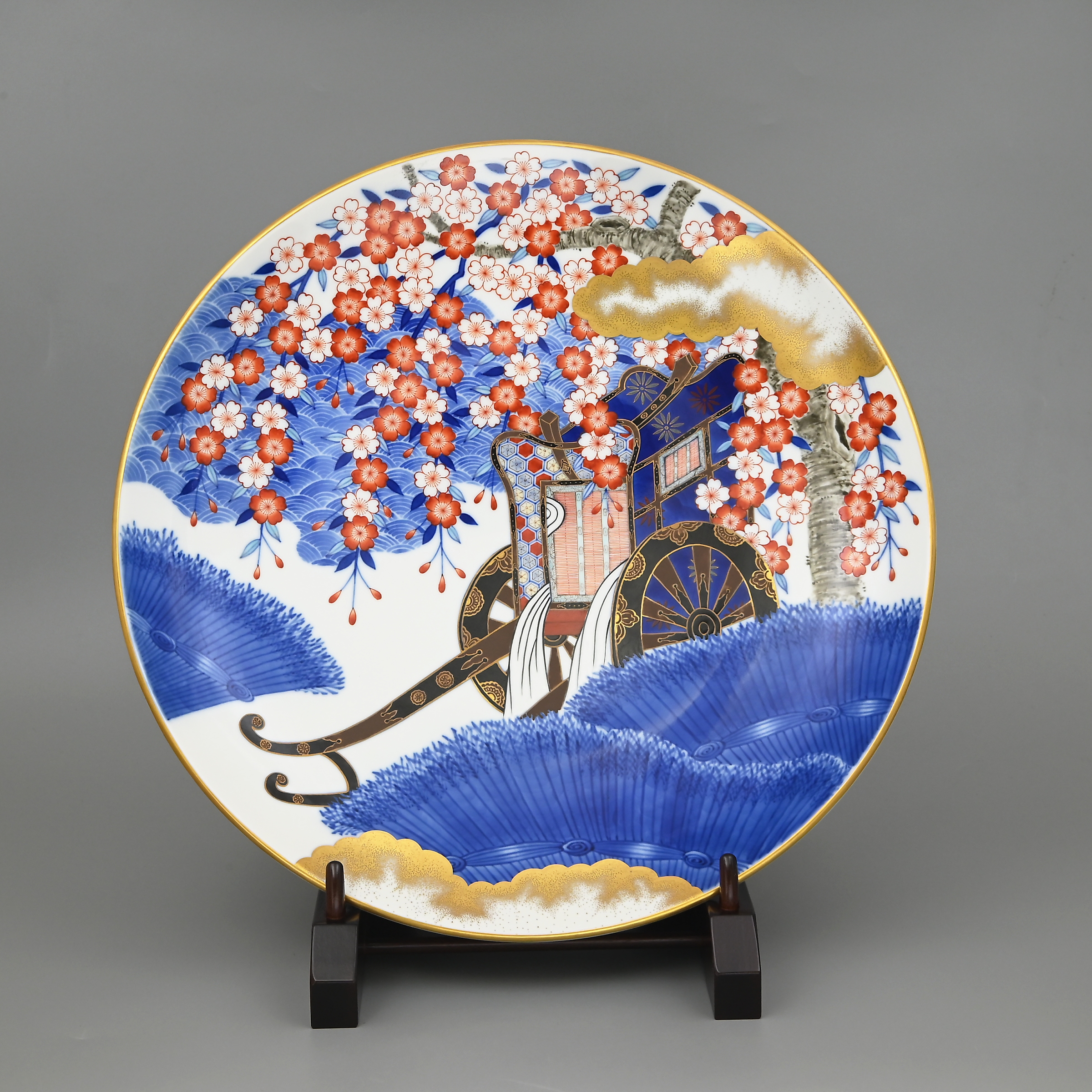 お値下げ有田焼大皿御所車に鶴 直径39センチほどのものです 名品】朝鮮