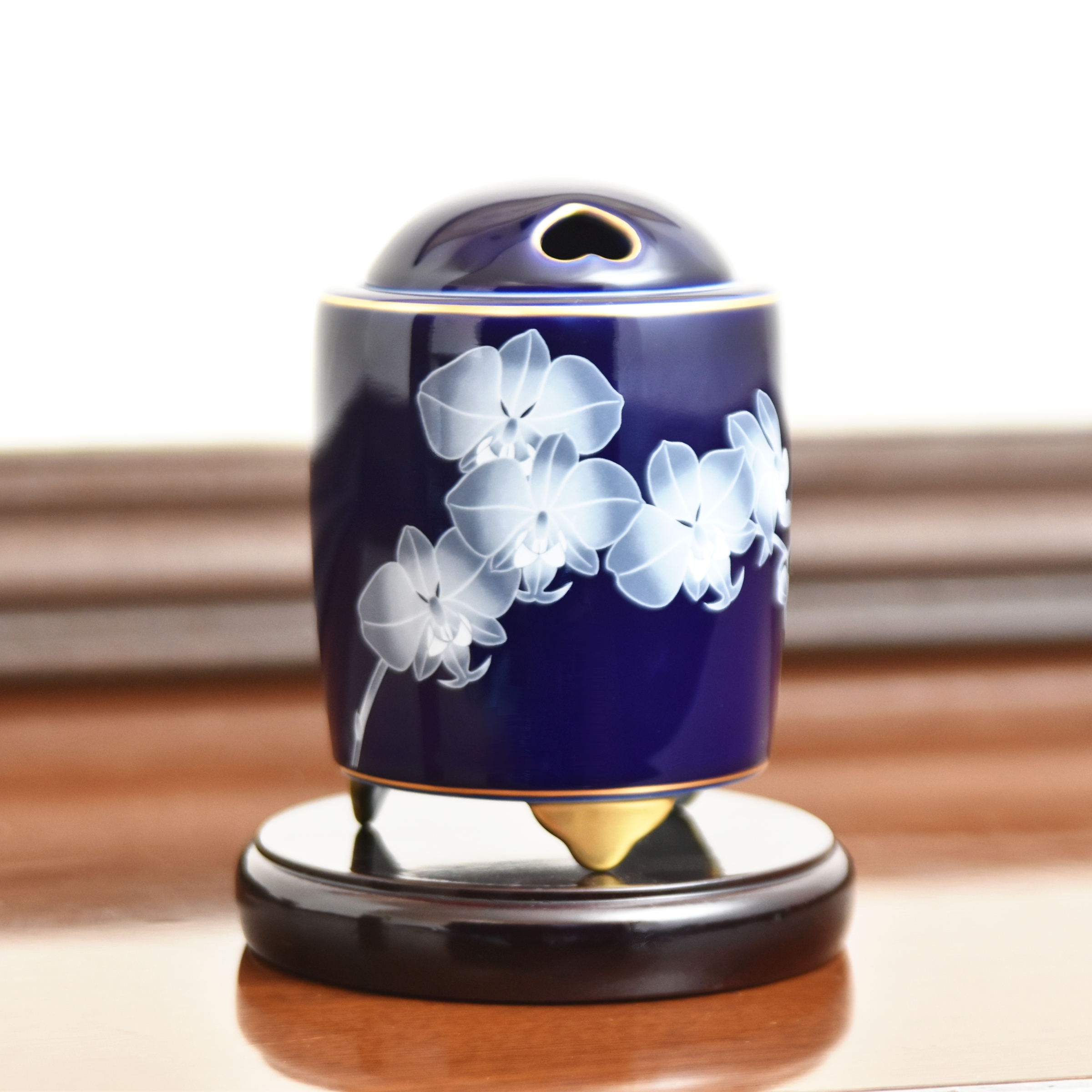 香蘭社 陶額(蘭) 美品 元箱あり☆香蘭社 ルリ胡蝶蘭 陶画 陶