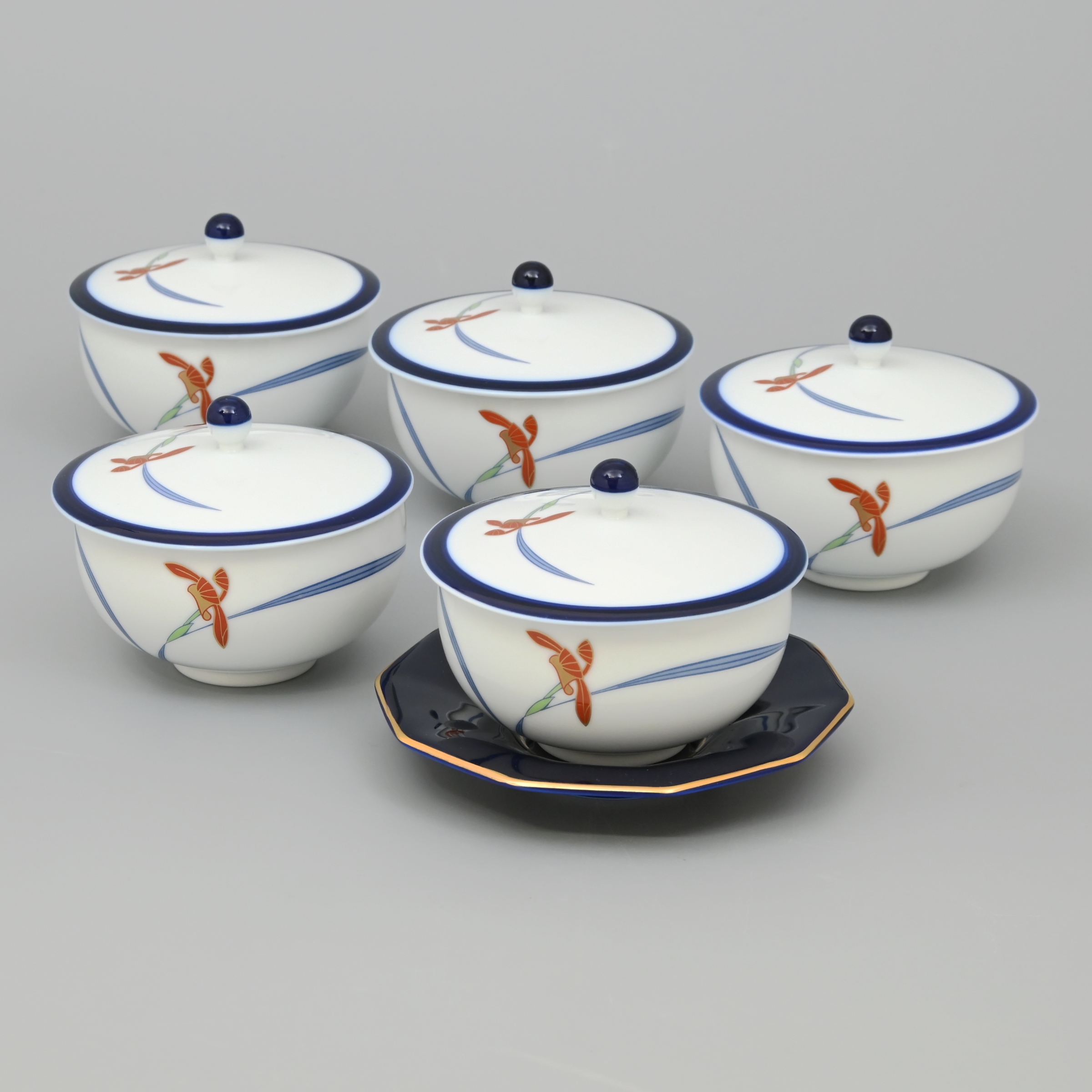 オーキッドレース） 蓋付湯のみ5客セット|有田焼の老舗-香蘭社