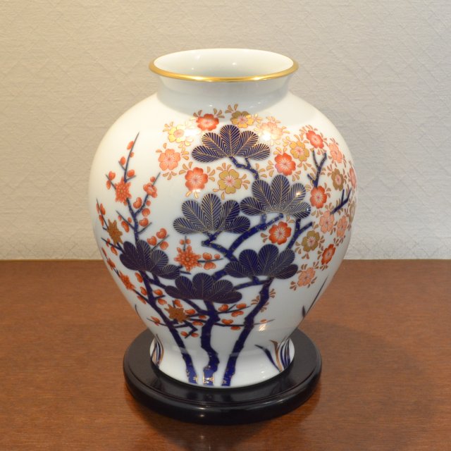 宮内庁御用達香蘭社花瓶「染錦花車」 高級花瓶 染錦御所車）花瓶