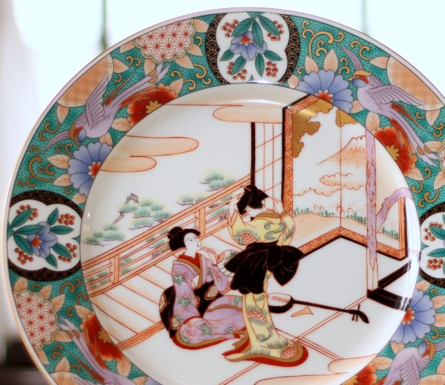 卸玄尚】春峰 春画飾皿 絵皿 直径約26㎝ 色絵 浮世絵