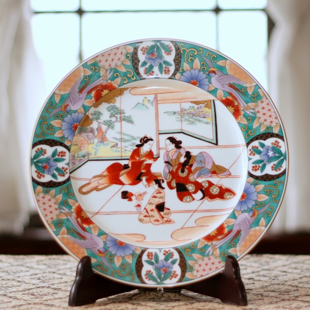 2028 有田焼 前山陶器 染錦山 庫山窯 金ラインの花柄模様 六角