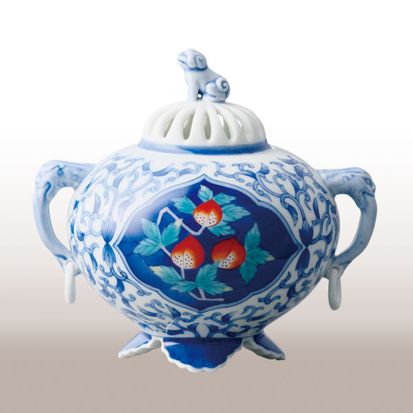 香蘭社 有田焼 香炉 総手書き 染錦模様 共箱 共布 香蘭社 有田焼 香炉