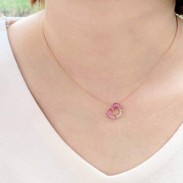 K18WG 笠原真寿美 クォーツ、ハートピンクサファイアペンダントトップ