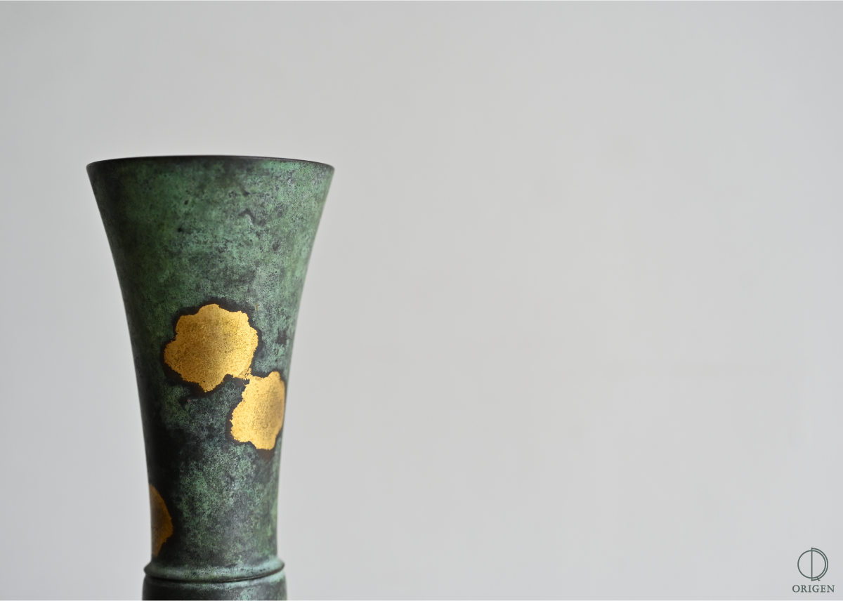 平安泰蔵六造 塗金銅花瓶 立鼓式花瓶 木箱 共箱 骨董品 工芸品