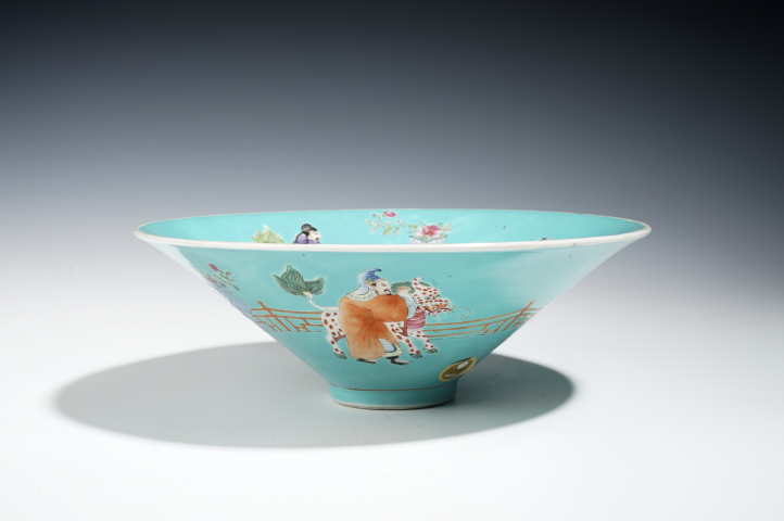 中国 清時代 大清嘉慶年製 松石緑釉皿 十錦手 送料