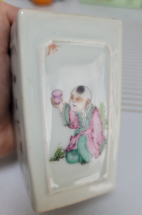 岐No28 中国 清時代 粉彩筆筒② 帽筒 美女図 同治年製 送料込み0503 岐