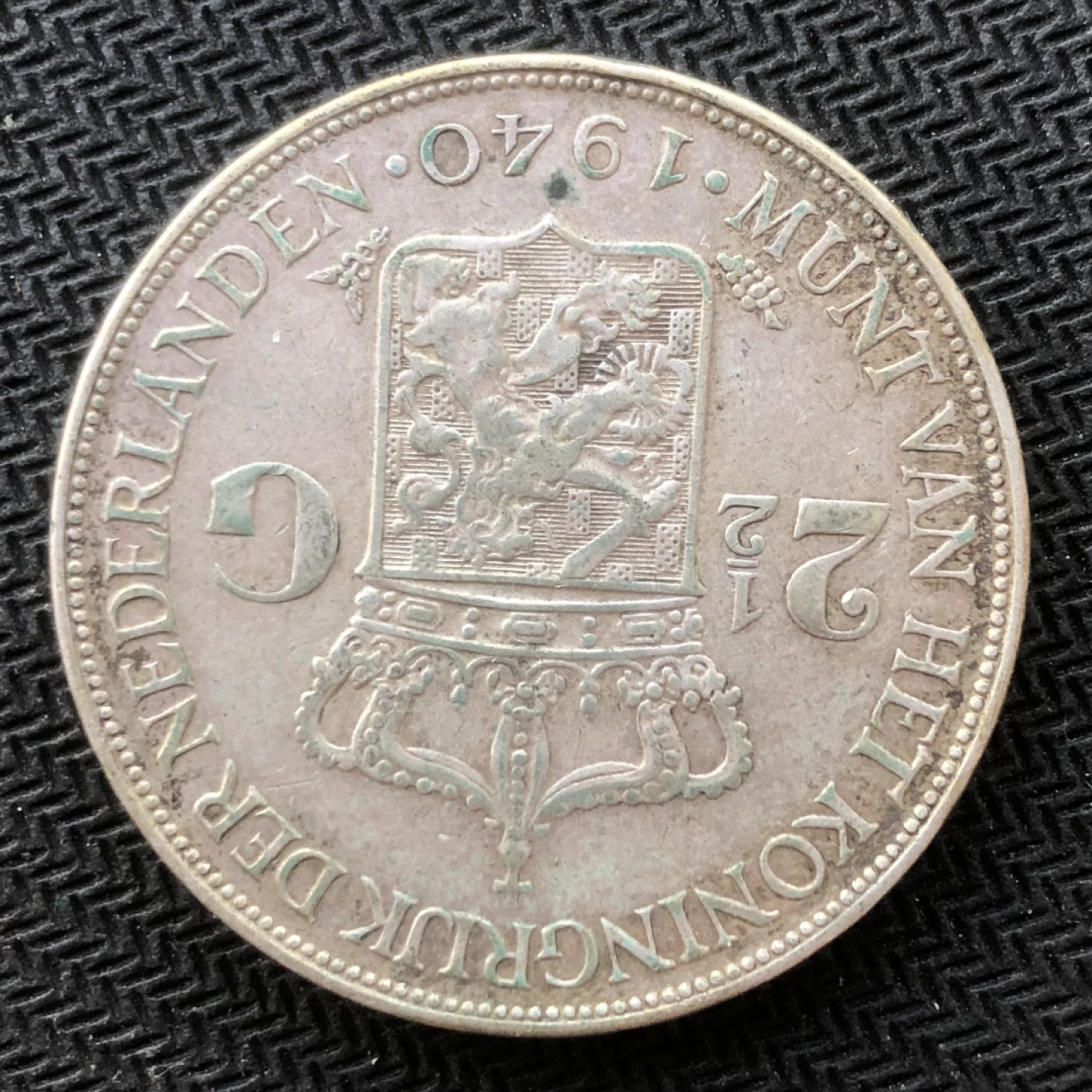 荷兰1940年威廉明娜女王2.5盾大银币（25克，0.72银） (边齿：第5枚