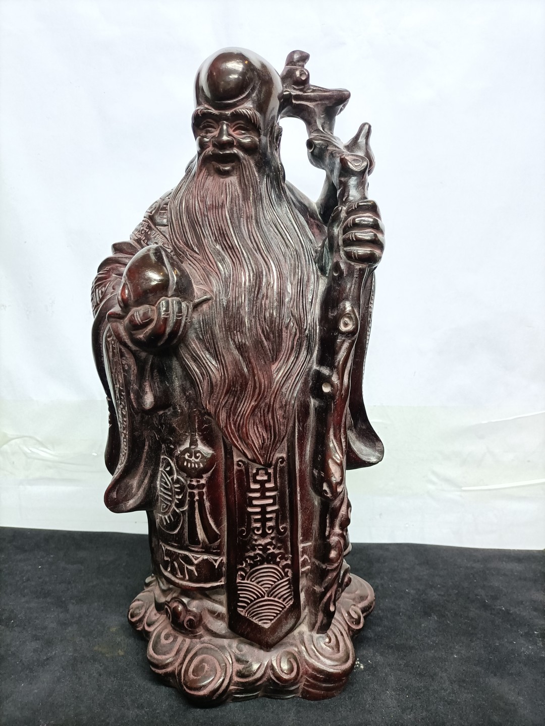 旧藏民国晚清印度小叶紫檀木雕寿星公摆件- 江南古玩杂件阁- 江南古玩杂