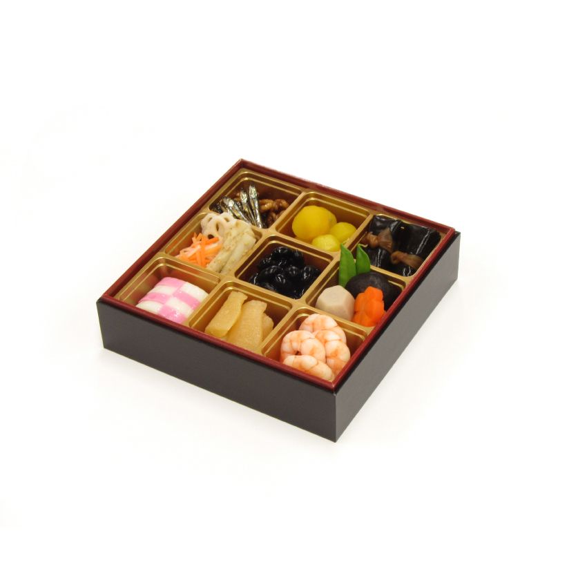 紙製デリカおせち重箱 黒内朱 正方形M（6.5寸）の容器・商品ページ