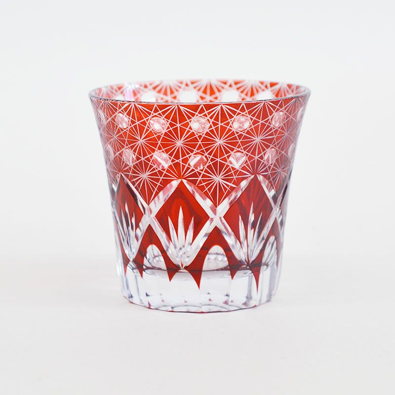 アンティーク 赤色被 切子 ガラス 器 台 トロ 大正-昭和(BB461