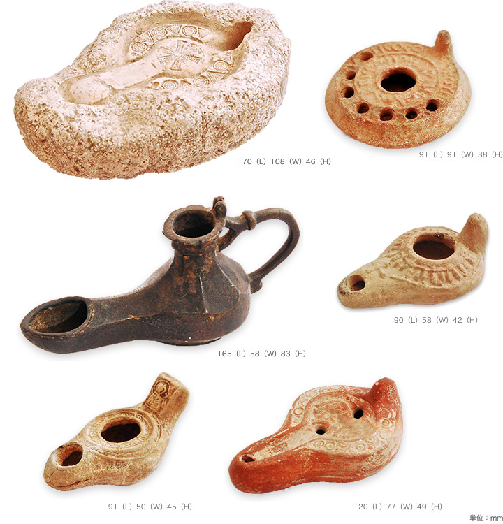 古代の陶器製オイルランプ 4点セット ローマ時代 古代の陶器製オイル