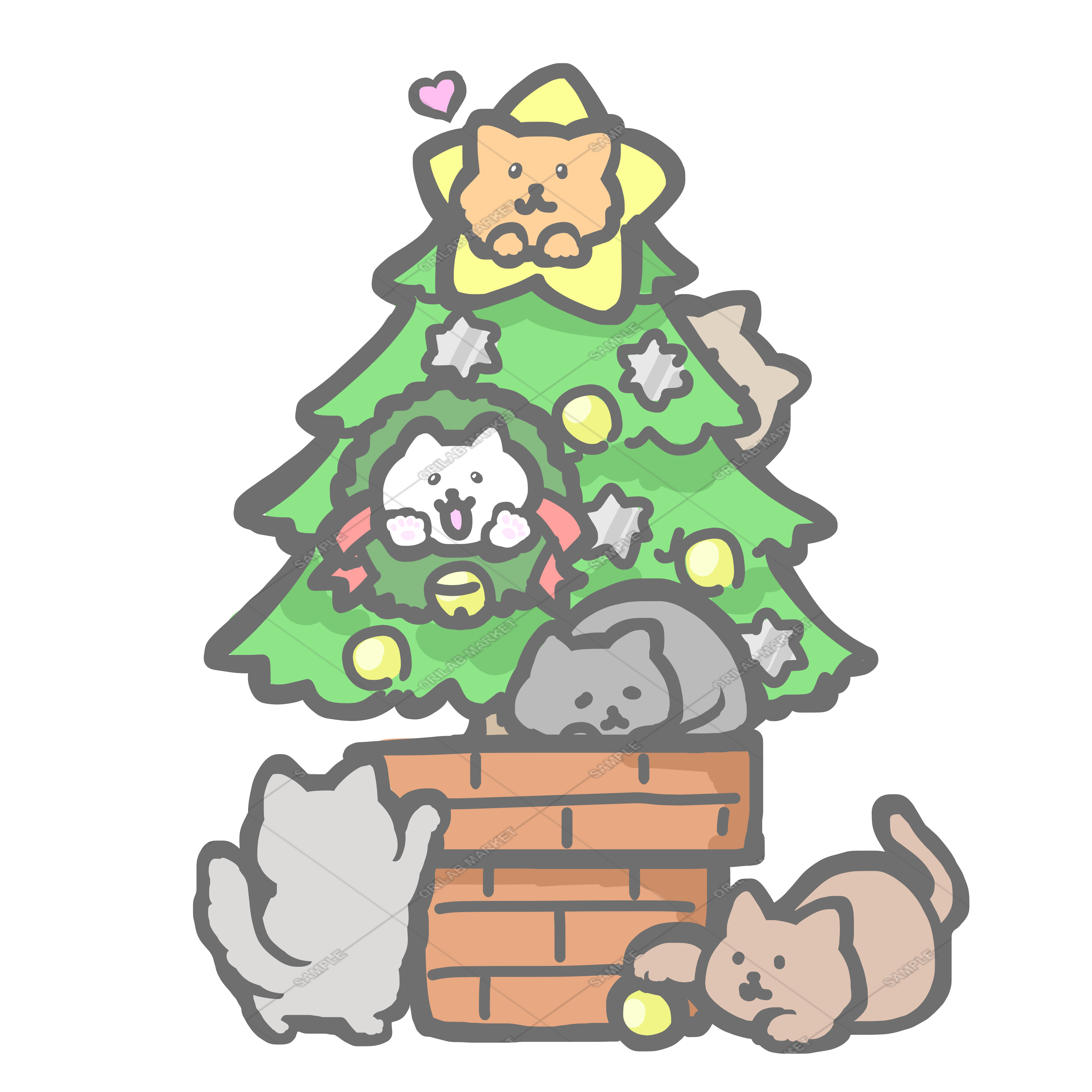仲良し猫ちゃん♪(クリスマスツリー)イラスト登録