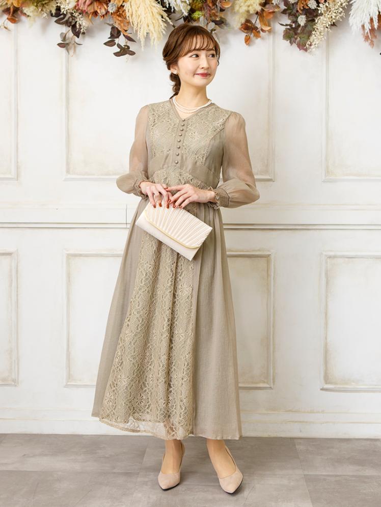 オリーブグリーン レーストップ パーティードレス