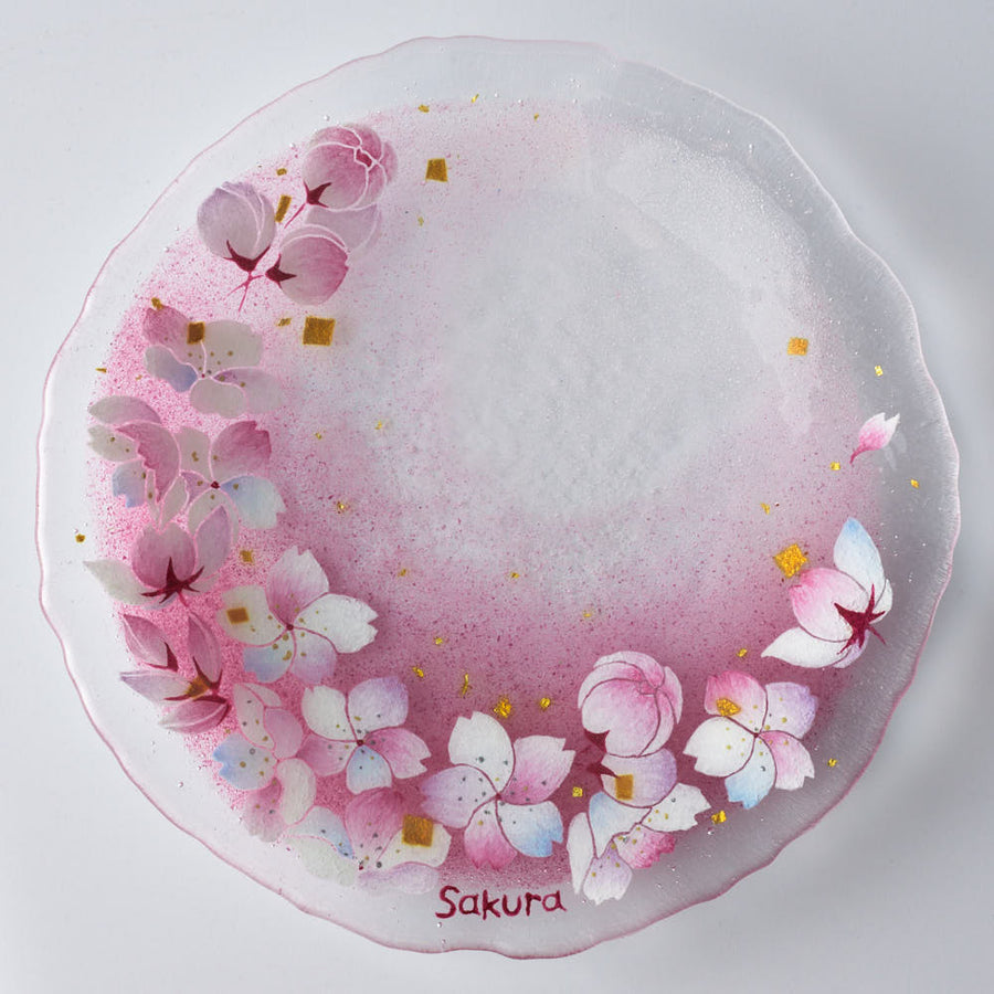APLICO GLASS 桜金色花吹雪硝子丸皿(ピンクベース) ¥9,900 大人の焼き物