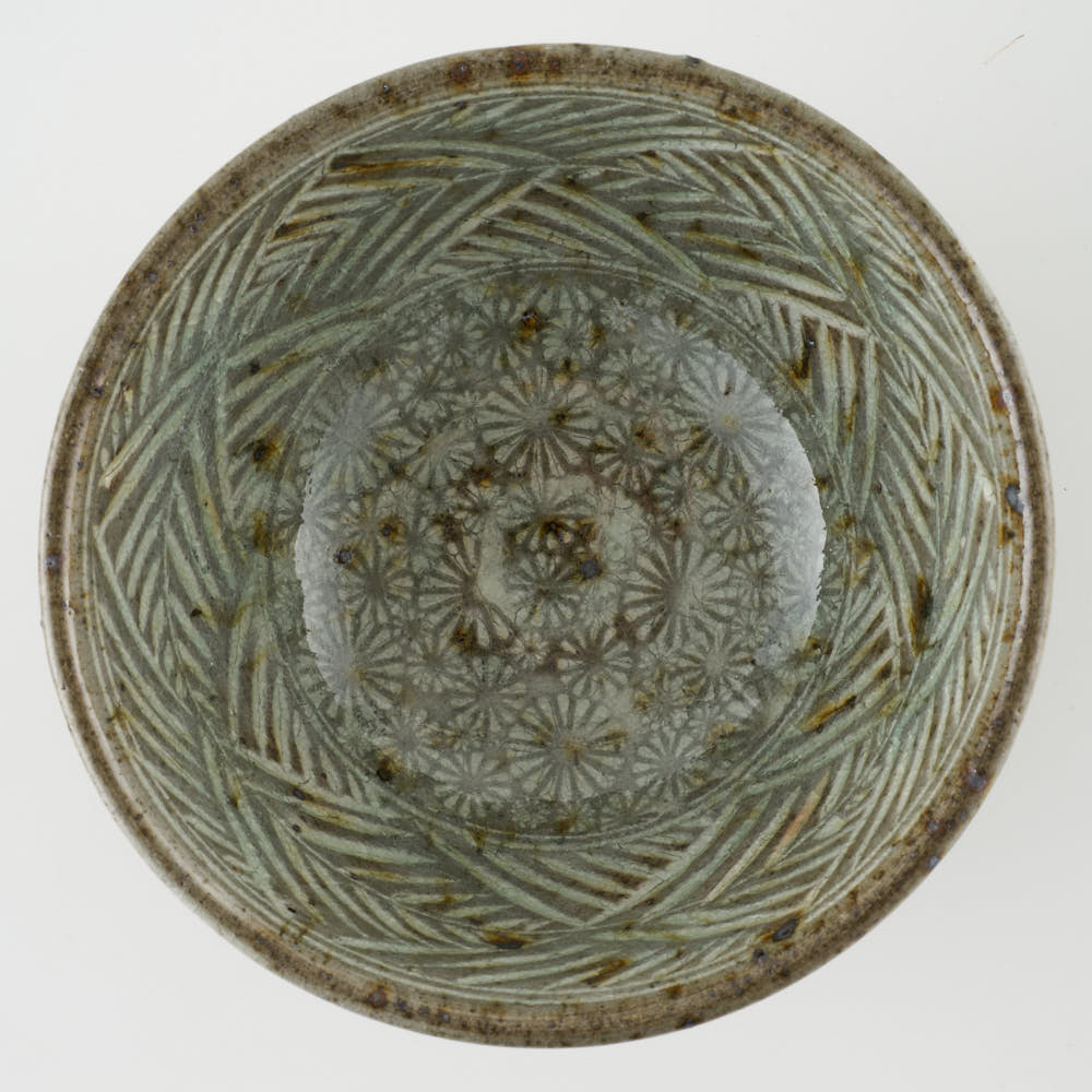 吉田明(物故)作 三島手抹茶茶碗／共箱 吉田明(物故)作 三島手抹茶茶碗