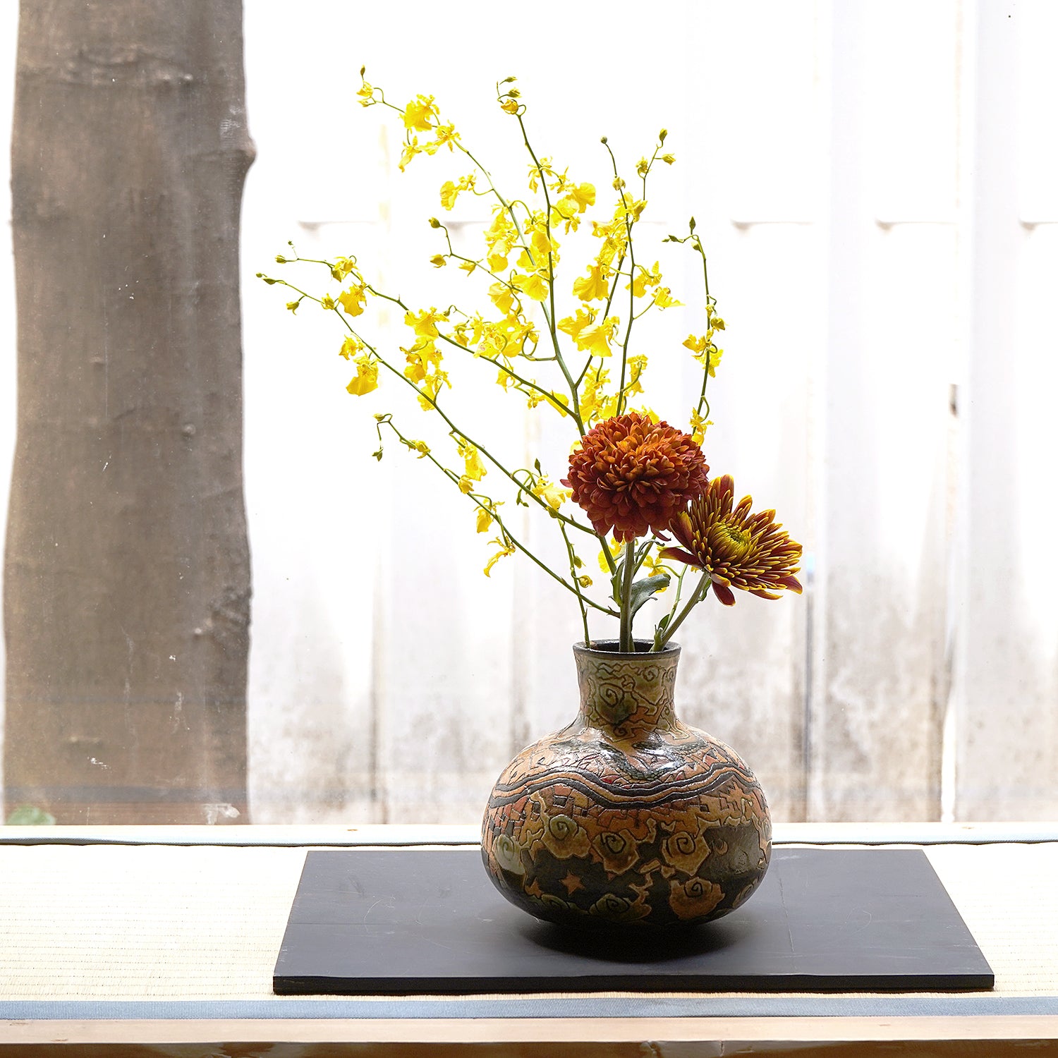 煎茶 銅 刻 梅紋 五郎三郎 在銘 銅瓶 時代物(K-LC756)