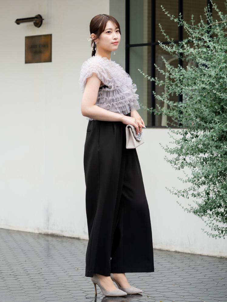 チュールベスト付きオールインワンパンツドレス(ブラック)AB3-433BL-M